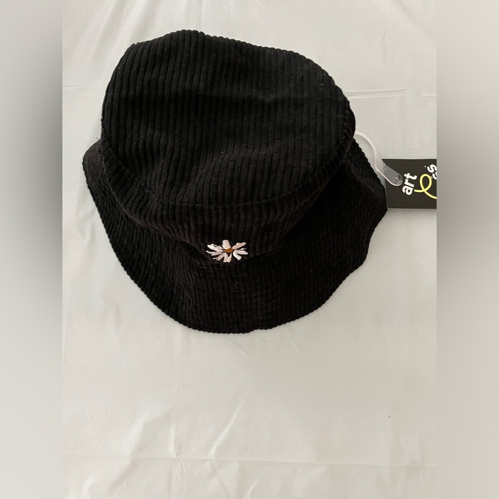 Art Class Girls Corduroy Bucket Hat with Flower Icon Black size OSFM New